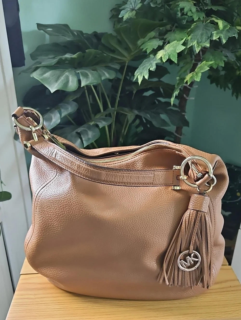 Michael Kors Lydia Large Hobo Shoulder Bag with Tassel in Pebbled Leather